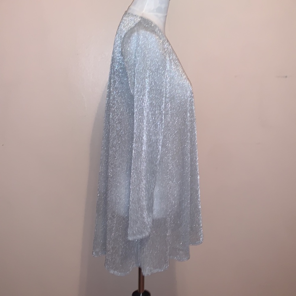 ONYX Nite Silver Shimmer Long Sleeve Long Drape Frond Cardigan - Picture 2 of 9